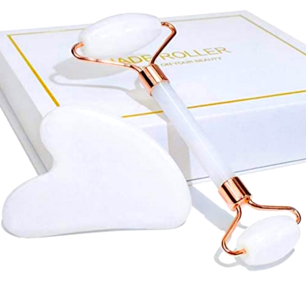 New White Jade Roller Gua Sha Set